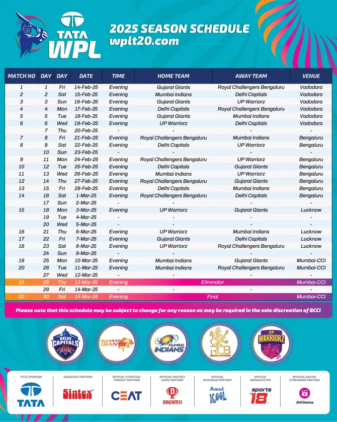 WPL 2025 TimeTable
